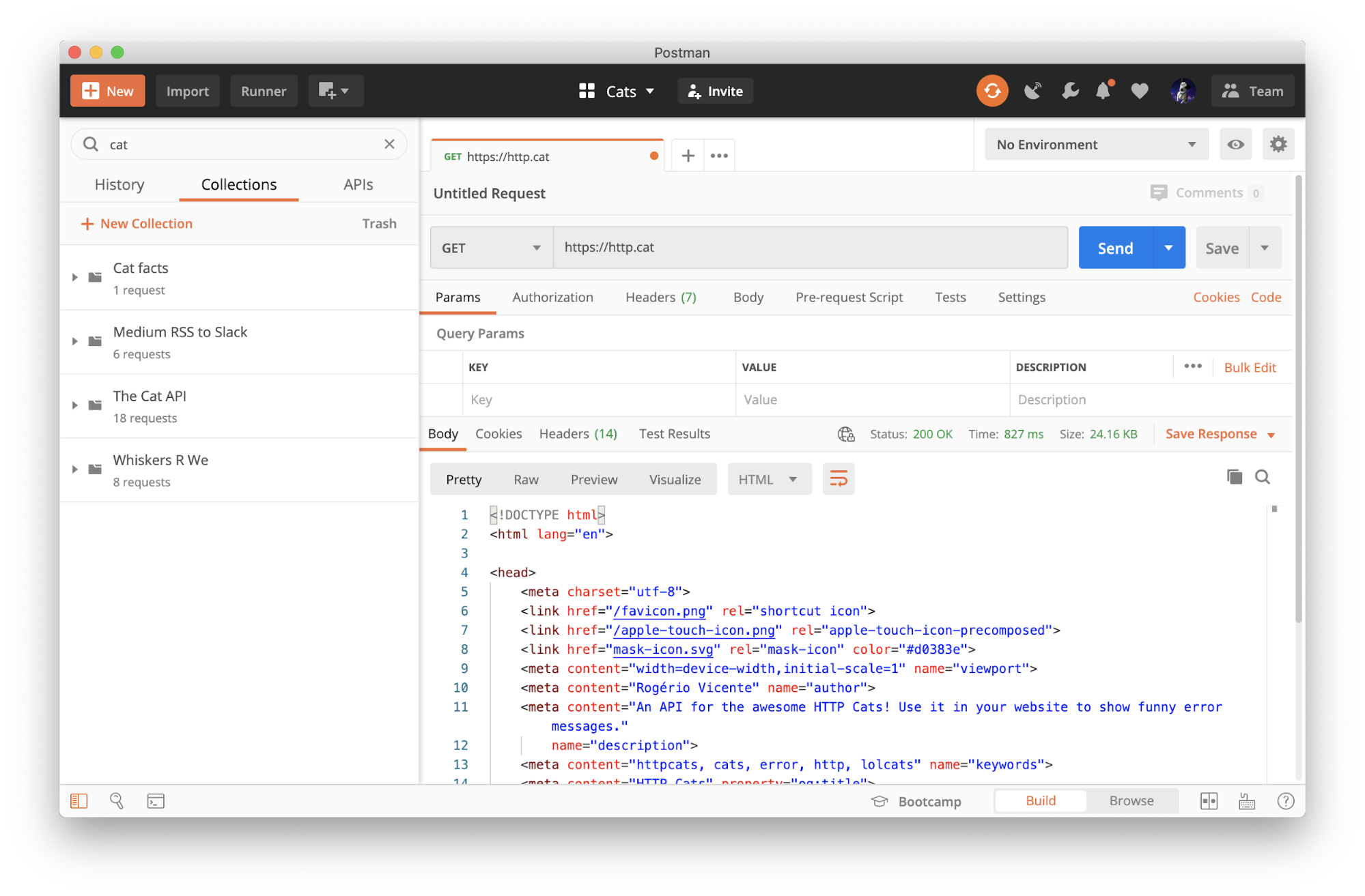 Use Postman as an API client to work with the Cat API