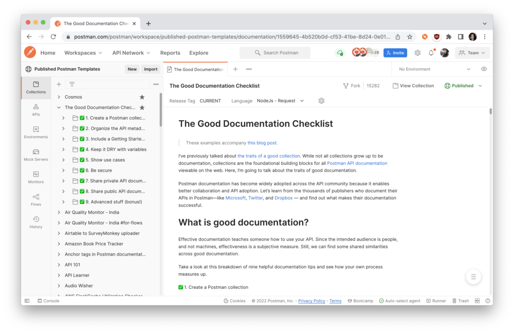 Interactive Good Documentation Checklist template
