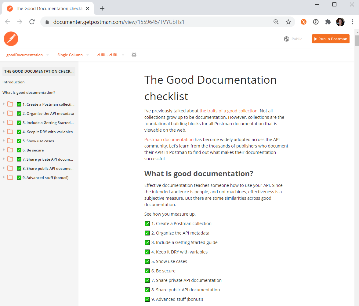 Interactive Good Documentation Checklist template