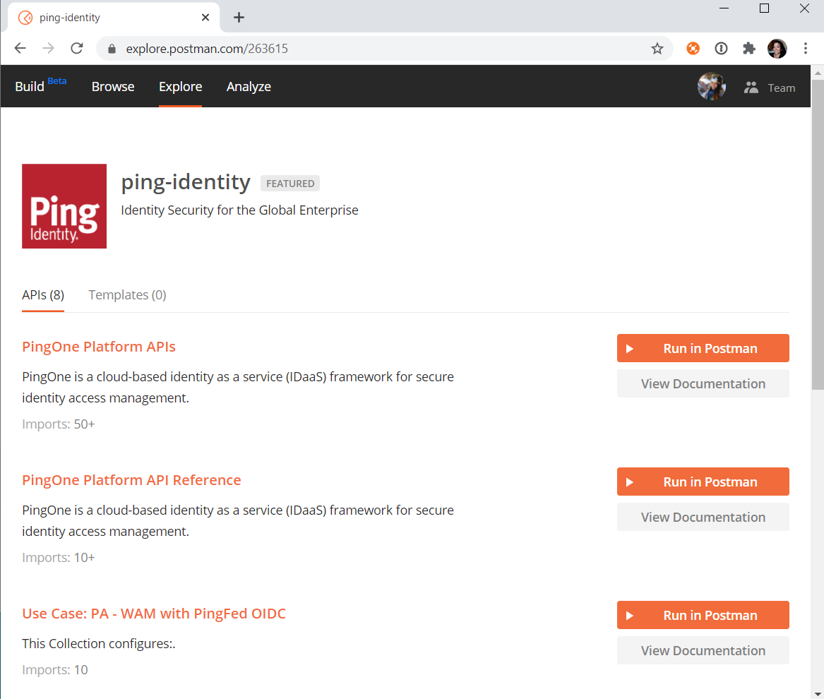 Team profile page listing multiple collections in the Postman API Network