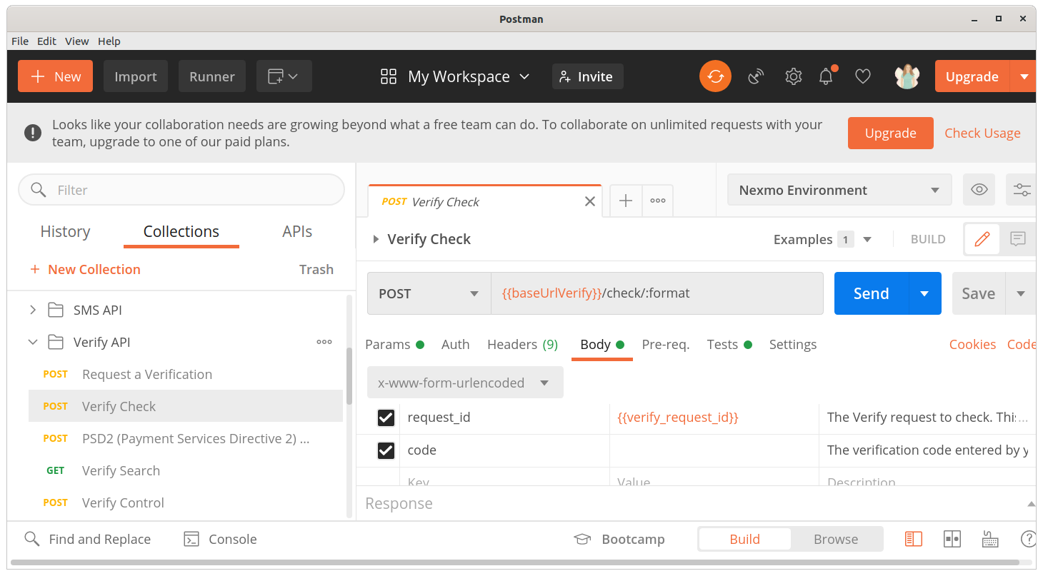 Creating a single validation request in Postman as part of a larger workflow 