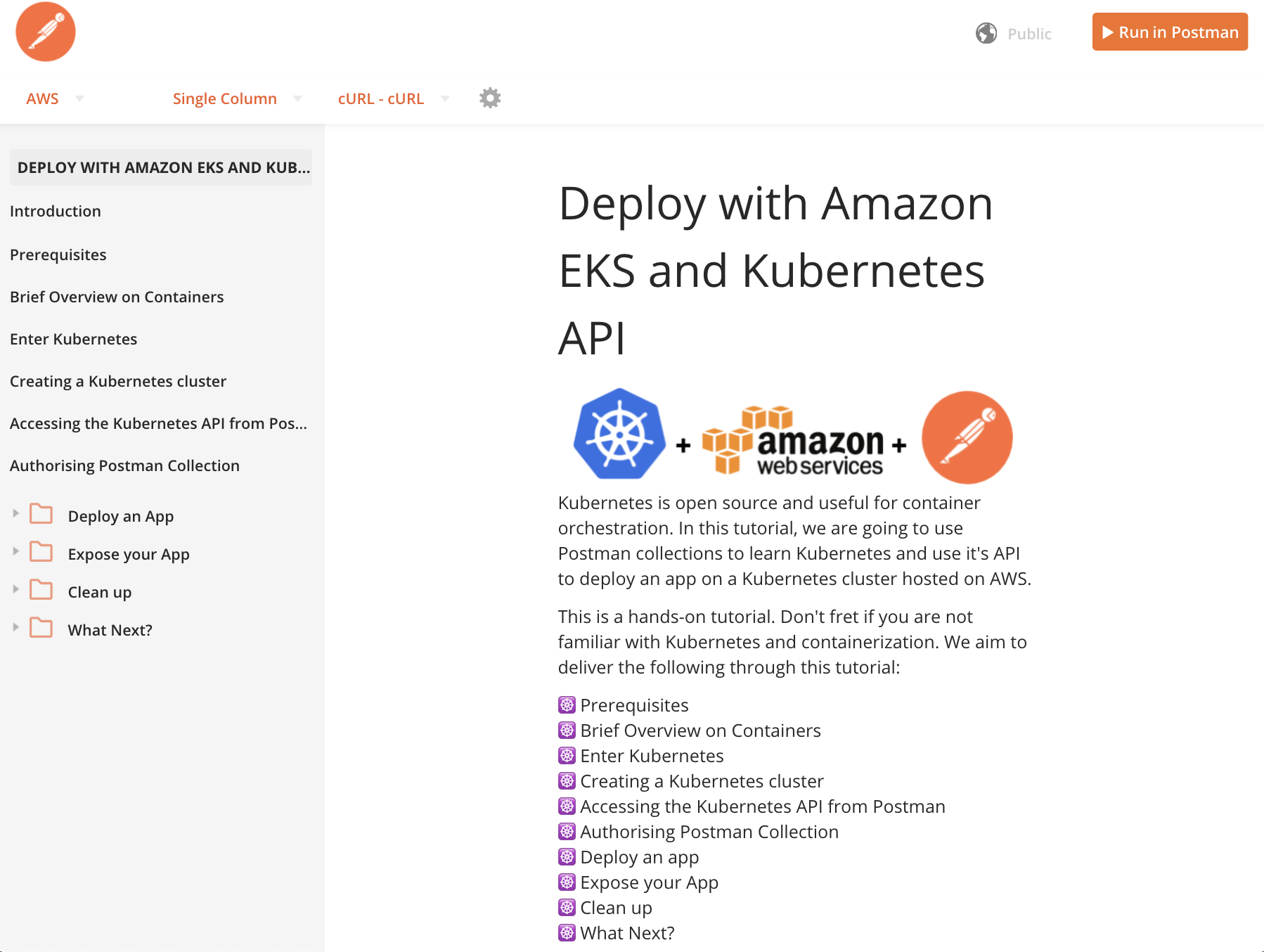 Deploy with Amazon EKS and Kubernetes API Template 