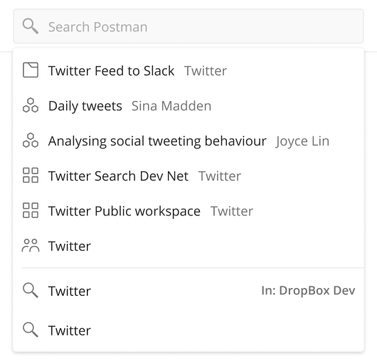 The first version of the universal search drop-down 