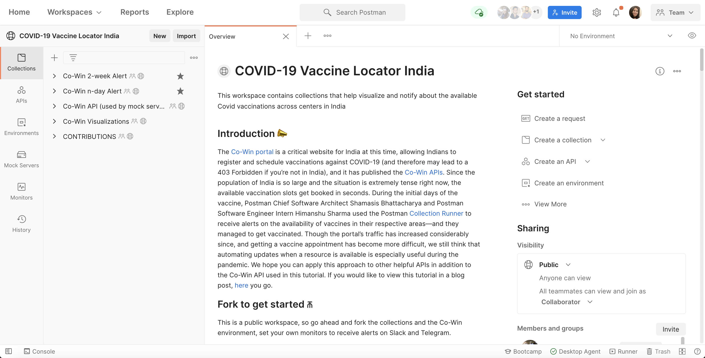 COVID-19 Vaccine Locator India public workspace Overview page