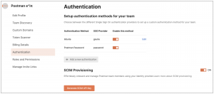 Generating a SCIM API key in the Authentication page of Postman