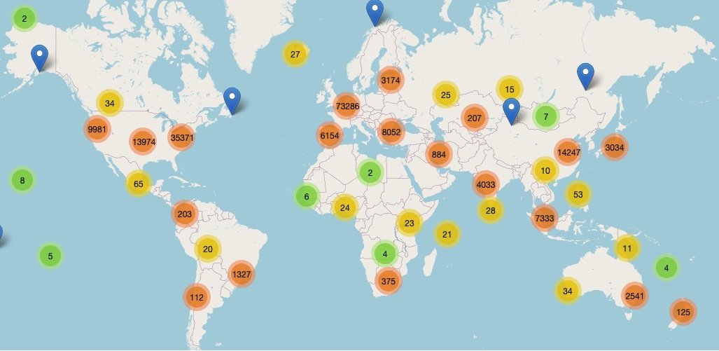World map of API hosts