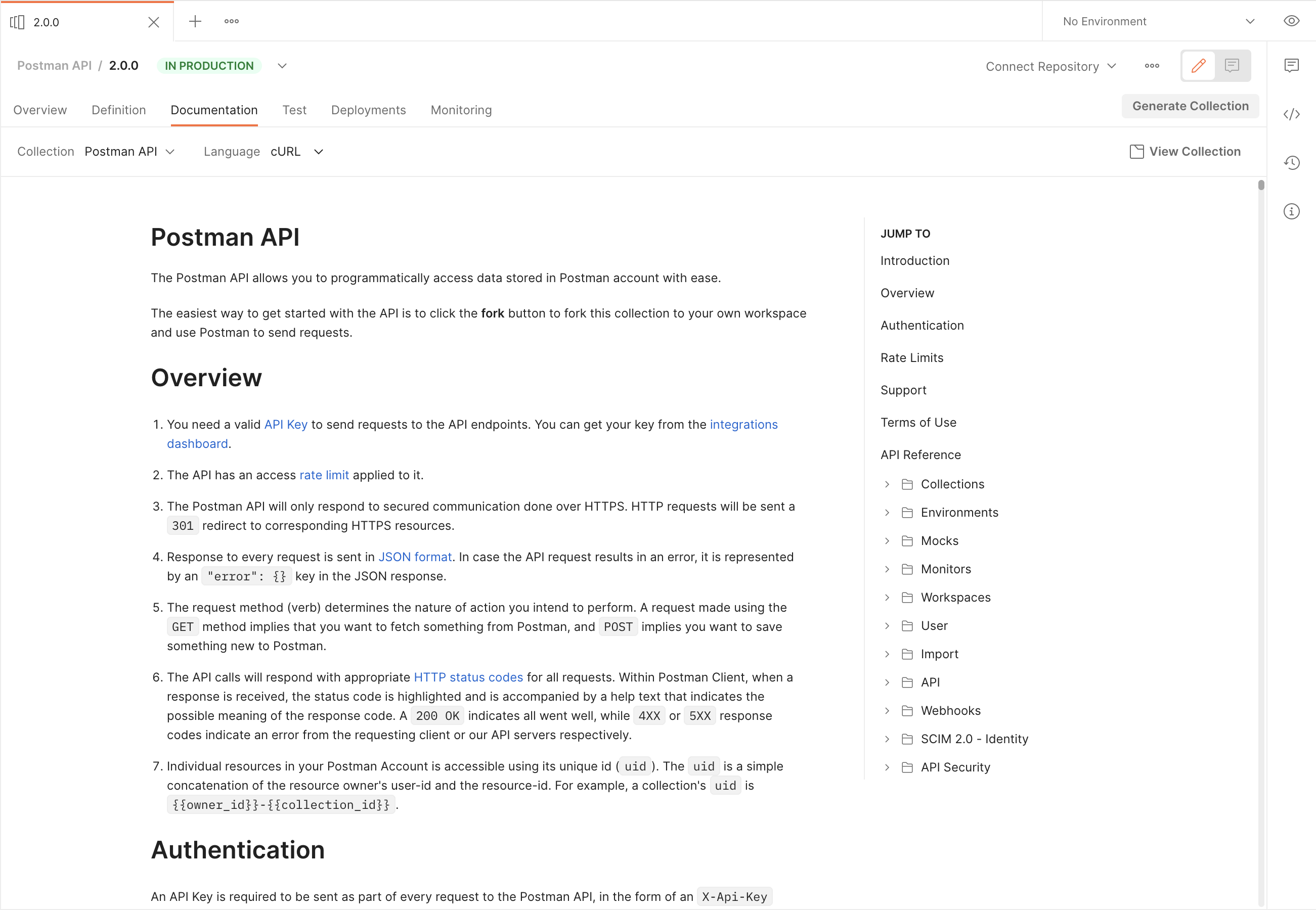 Reference documentation attached to API