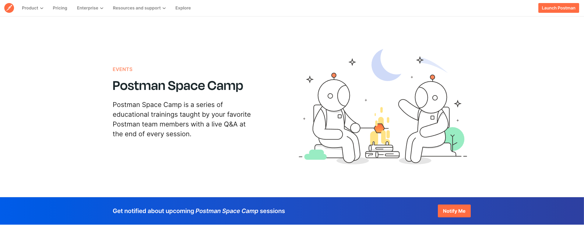 The Postman Space Camp home page where you can register for future sessions
