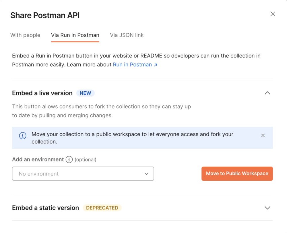 Sharing a collection via the Run in Postman button
