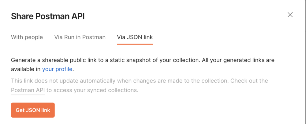 Sharing collection via JSON link