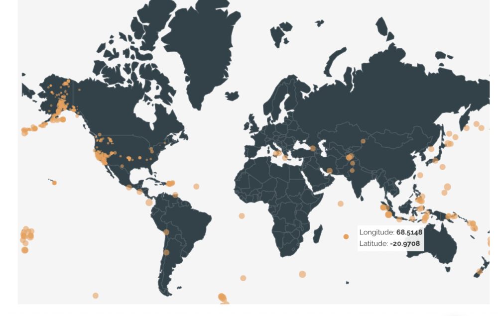 Map of earthquakes around the world