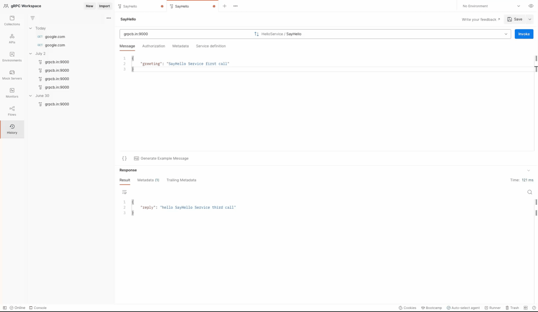 Showing off request history