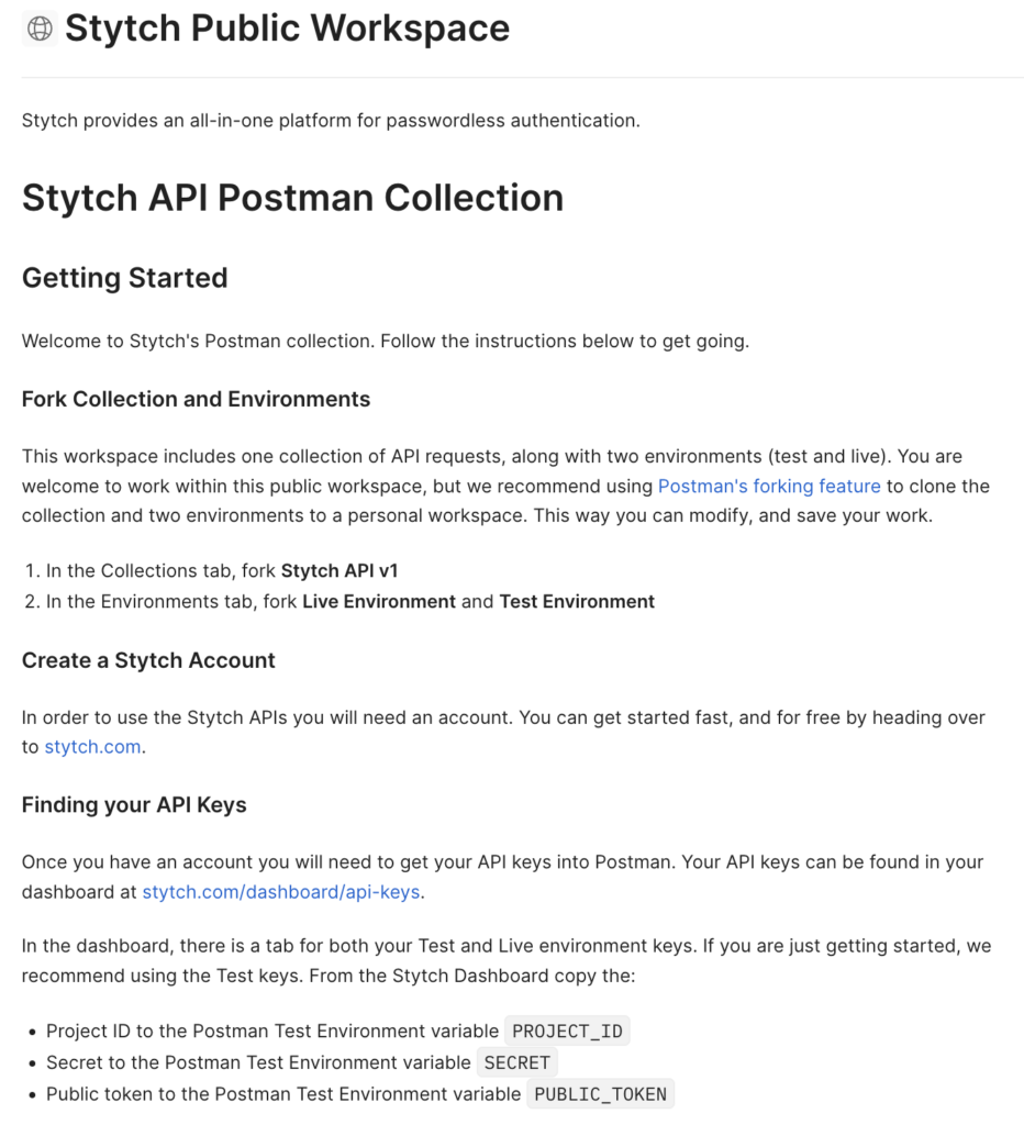 Instructions for getting set up with Stytch’s Postman Collection
