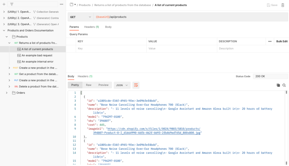 Mock server example responses generated instantly in Postman 