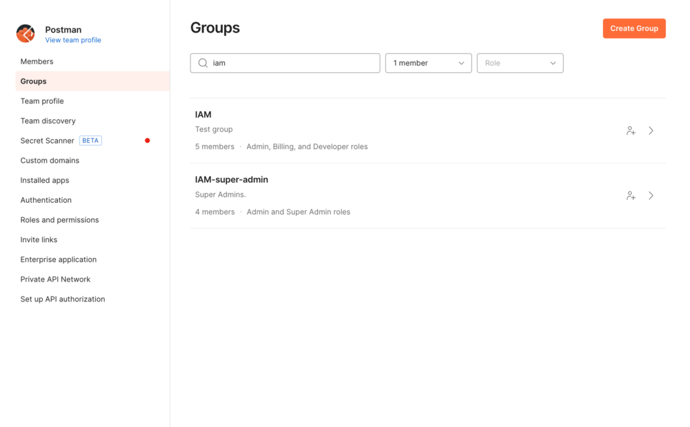 Filter groups based on roles and membership