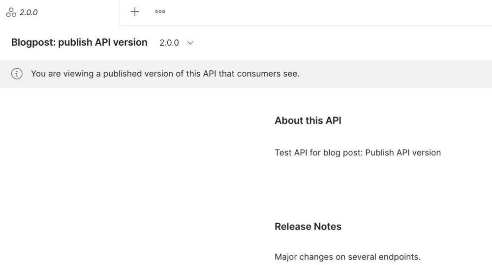 The published Postman API version information view in Postman.