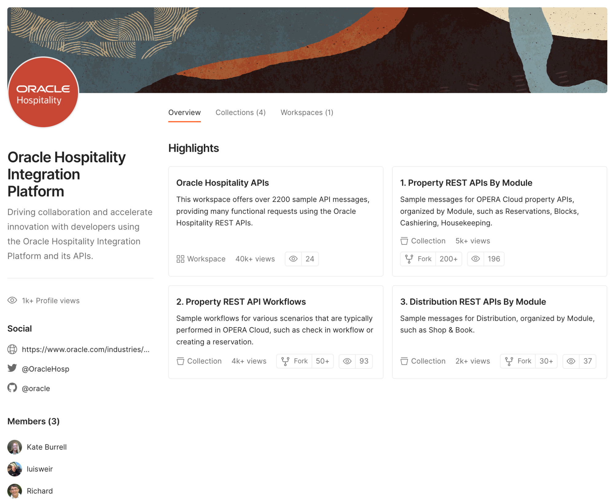 Oracle has a separate team profile for their hospitality software platform