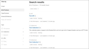 Filtered search results by tags in Postman.
