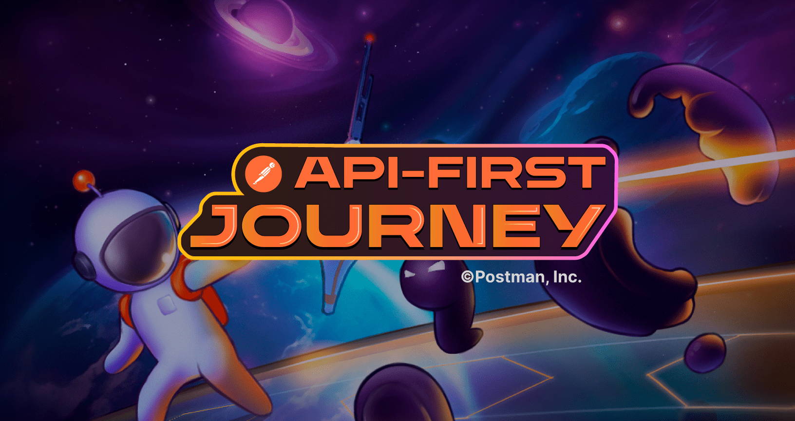 Postman: API-First Journey game. Illustration.