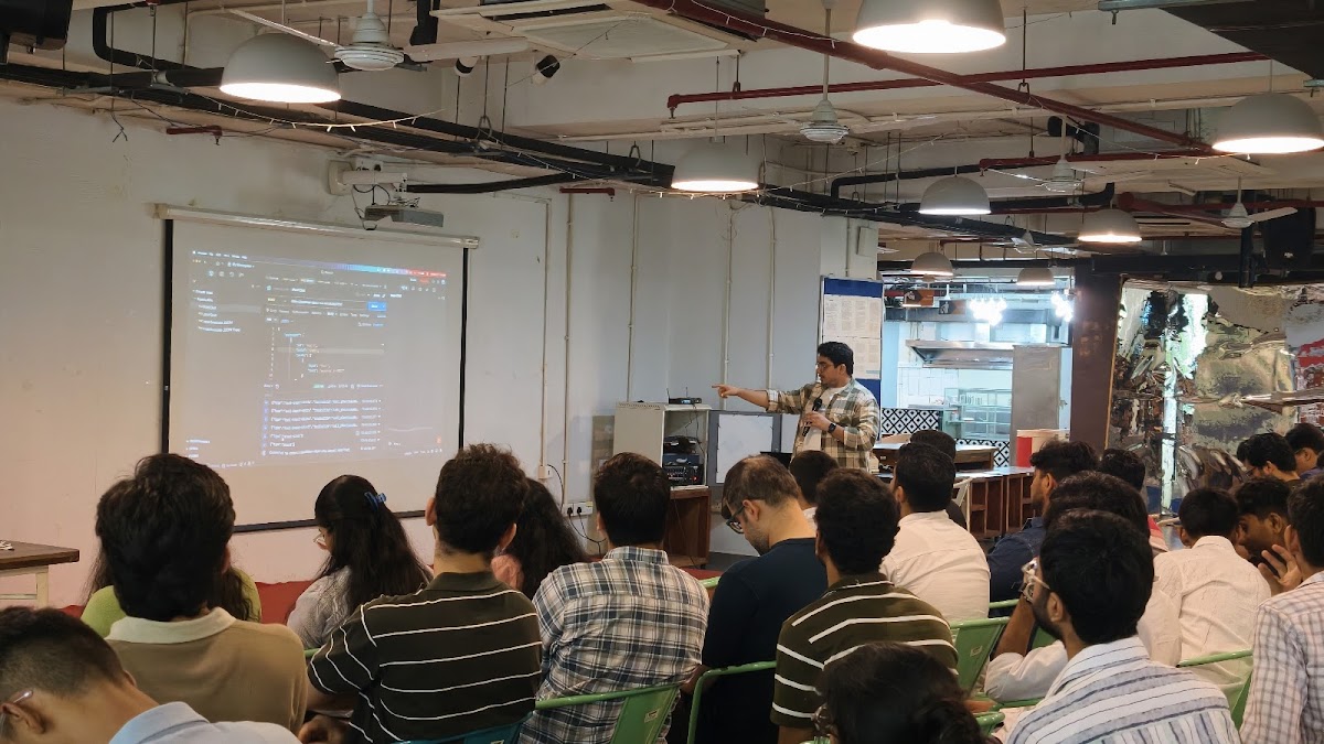 Zaid Mukaddam presenting at the Agents and APIs developer meetup Mumbai