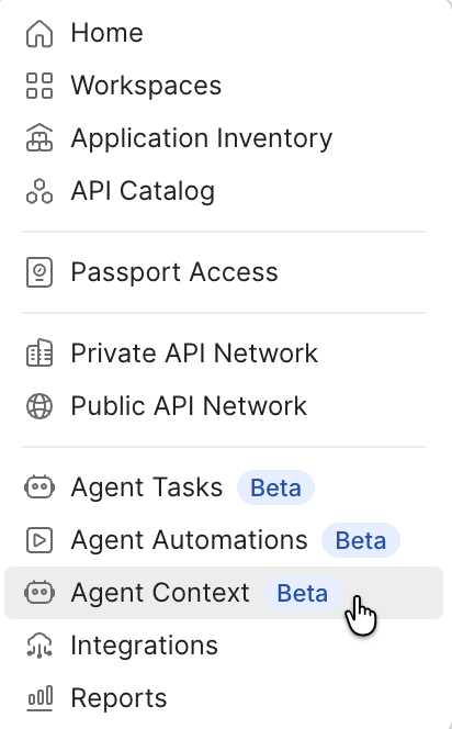 Agent Context in the Home Menu dropdown